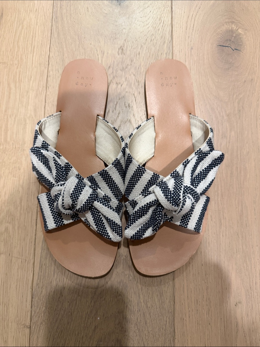 a new day Navy & White Striped Knot Slide Sandals